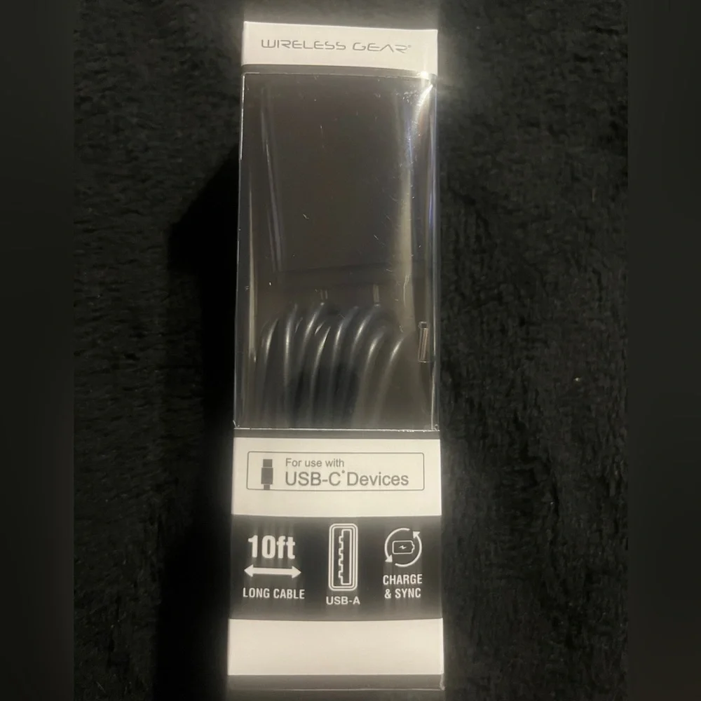 Wireless Gear Micro USB-C Devices ( 10’ Cable and Wall Charger ) Black